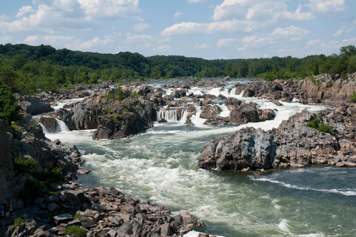 Water pouring down rocks at Great Falls
