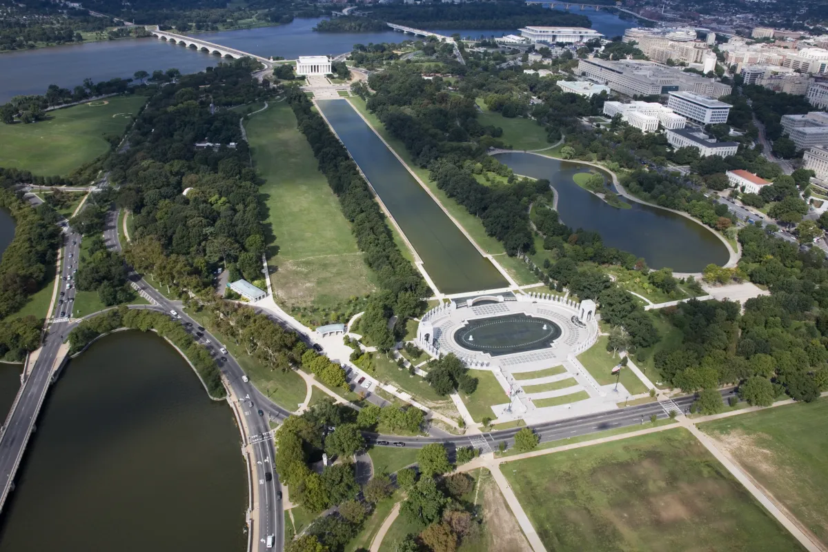 Aerial of the west side of National Mall and Memorial Parks