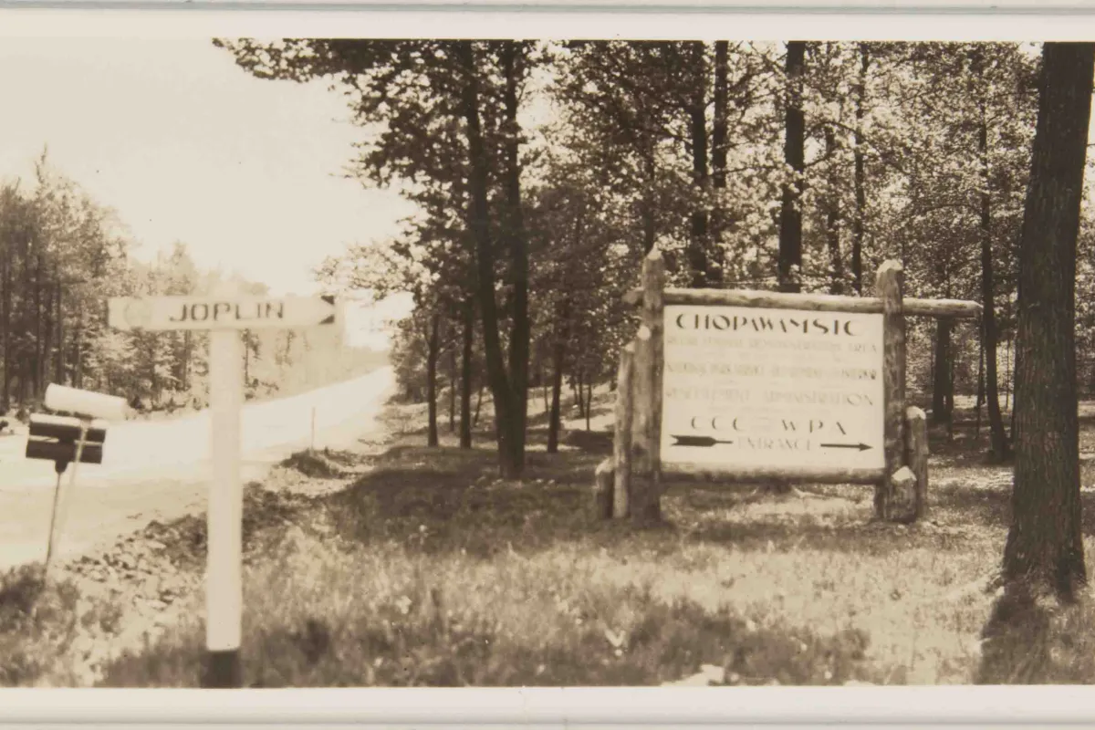 An original 1930's sign for Chopawamsic National Recreational Demonstration Area