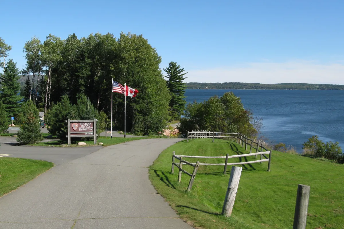 View of the drive into Saint Croix Island International Historic Site.